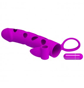 PRETTY LOVE - PowerMan Vibrating Extended Penis Sleeve (L:15.2cm - D:3.3cm)